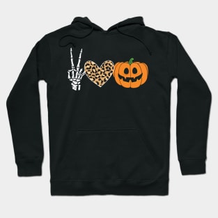 Peace Heart Love Fall Pumpkin Halloween Leopard Hoodie